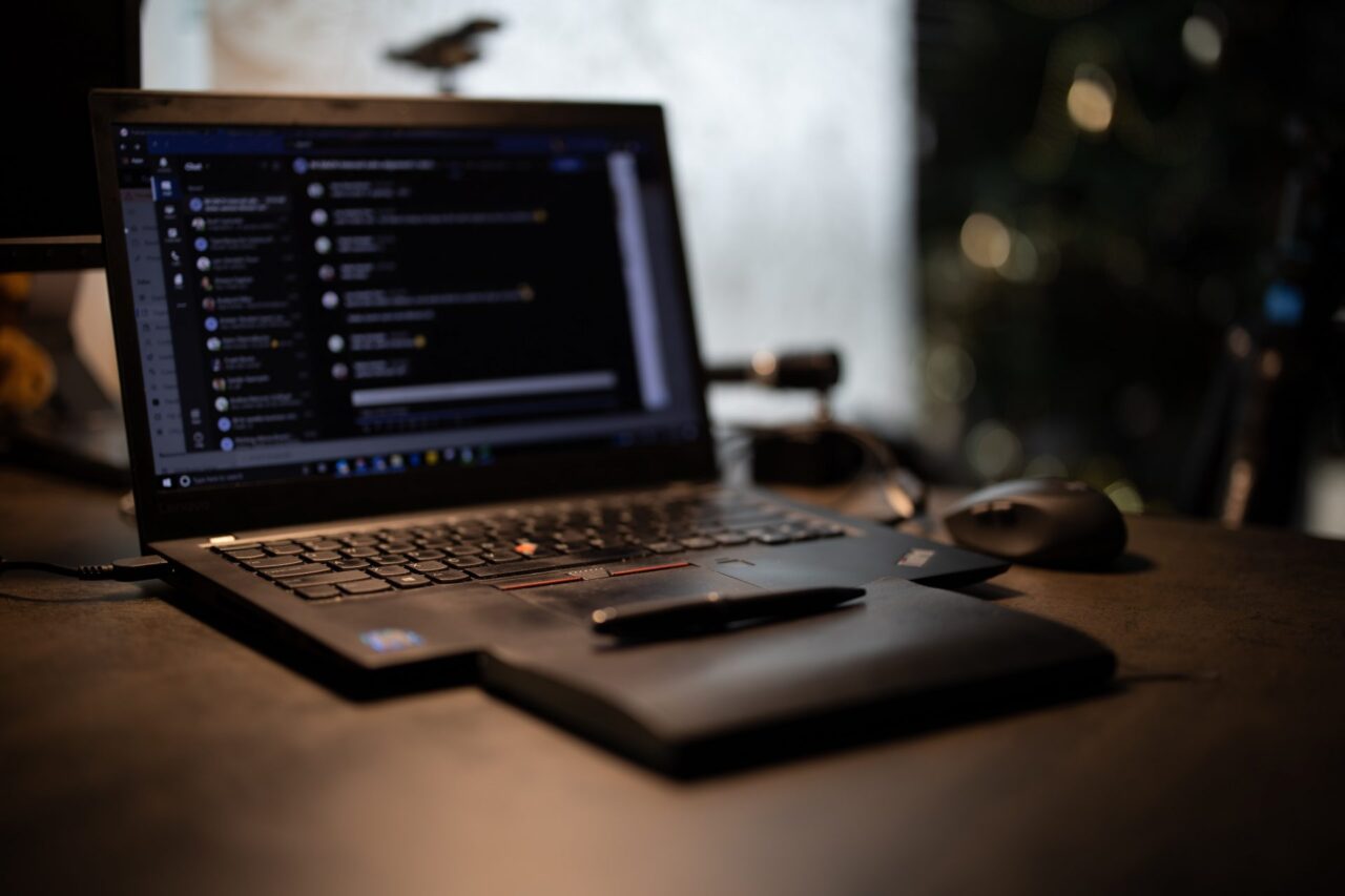Computer with Microsoft Teams set up on the screen